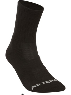 Decathlon RS 500 Tenis Çorabı Uzun Konçlu 3'Lü Paket Siyah Yıpranmaya Karşı Orta Kalınlık