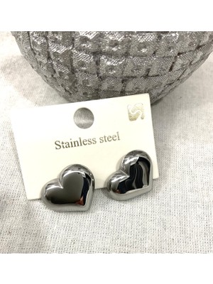 Stainless Steel Kadın Aşk Kalpli Küpe Gümüş Renk Çelik Küpe