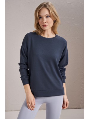 Tena Kadın Füme Modal Kumaş Bisiklet Yaka Yanı Yırtmaçlı Basic Sweatshirt