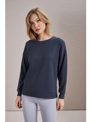 Tena Kadın Füme Modal Kumaş Bisiklet Yaka Yanı Yırtmaçlı Basic Sweatshirt