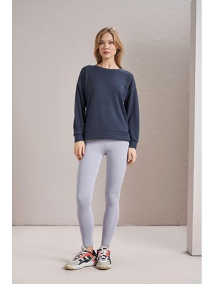 Tena Kadın Füme Modal Kumaş Bisiklet Yaka Yanı Yırtmaçlı Basic Sweatshirt