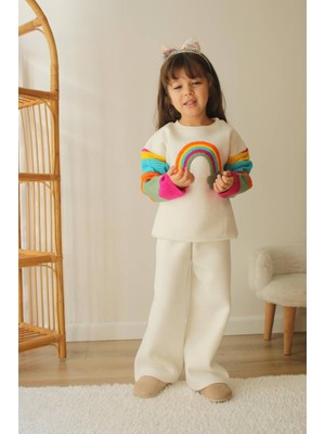 Lolipop Kids Store Kız Çocuk Gökkuşağı Nakışlı Kol Detaylı 2Li Eşofman Takımı