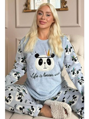 Pijama Evi Life Panda Desenli Kadın Peluş Pijama Takımı