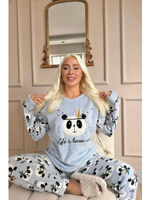 Pijama Evi Life Panda Desenli Kadın Peluş Pijama Takımı