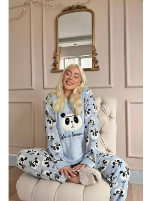 Pijama Evi Life Panda Desenli Kadın Peluş Pijama Takımı