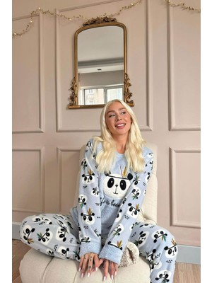 Pijama Evi Life Panda Desenli Kadın Peluş Pijama Takımı