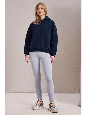 Tena Kadın Lacivert Kapüşonlu Oversize Basic Sweatshirt