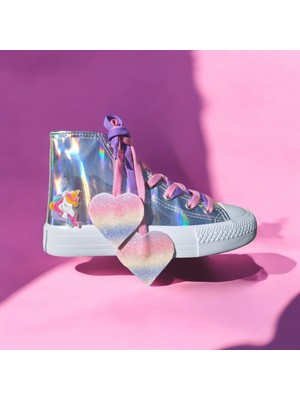 Lias Shoes Hologram Unicorn Silikon Detay Fermuarlı Kalp Bağcıklı Çocuk Spor Ayakkabı Sneaker