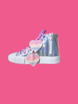 Lias Shoes Hologram Unicorn Silikon Detay Fermuarlı Kalp Bağcıklı Çocuk Spor Ayakkabı Sneaker