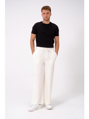 Erkek Oversize Lastikli Baggy Eşofman Altı  786 Ekru