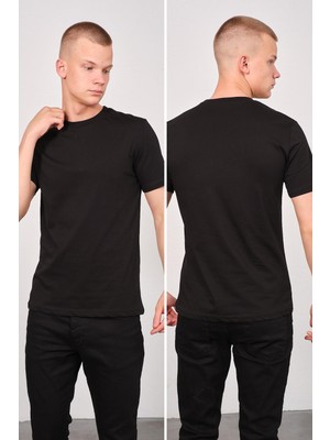 Erkek Bisiklet Yaka 2'li Regular Fit Basic T-Shirt 990 Siyah