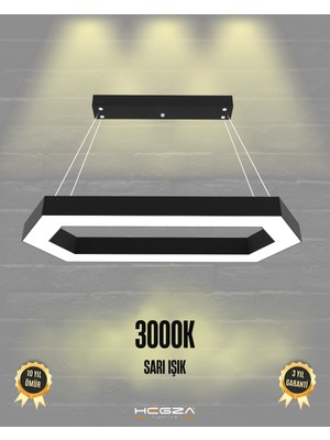 Hegza Lighting Joya (Siyah Kasa, Sarı Işık) Ledli Modern Sarkıt Linear LED Avize Salon Mutfak Oturma Odası Yatak Odası Antre Hol LED