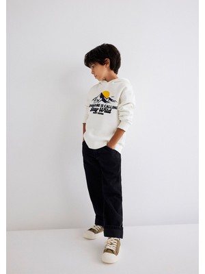 Mavi Kapüşonlu Baskılı Beyaz SWEATSHIRT6S10077-70057