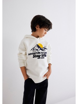 Mavi Kapüşonlu Baskılı Beyaz SWEATSHIRT6S10077-70057