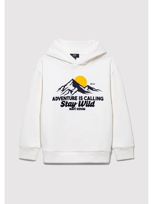 Mavi Kapüşonlu Baskılı Beyaz SWEATSHIRT6S10077-70057