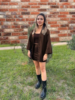 Koyu Kahverengi Kadın Oversize Şardonlu Suni Deri Ceket