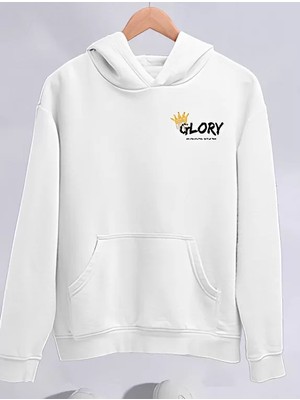 Tarz Yeri Kadın Üç Iplik Kapşonlu Sweatshirt Beyaz Renk ve Kanguru Cep ile Kışlık Konfor