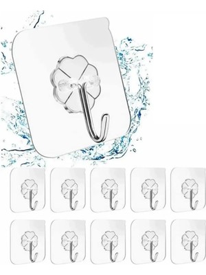 Şeffaf Askı Lavobo Fırçası Elbise Askı Kendinden Yapışkanlı Şeffaf Kapı Arkası Tezgah Üstü 5li Askı