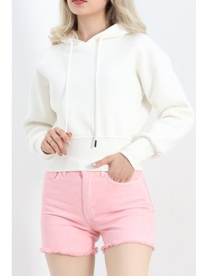 Adatakbutiq Kapşonlu Crop Sweat Ekru - 20967.1878.