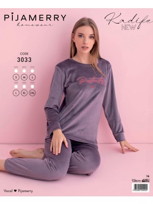 Pijamerry Kadın Kışlık Bisiklet Yaka Kadife Pijama Takımı 3033A - 1 Adet