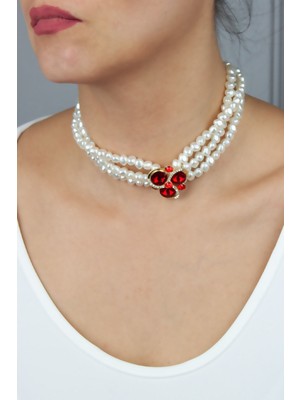 IM Design Kırmızı Inci Choker Kolye