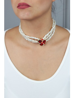 IM Design Kırmızı Inci Choker Kolye