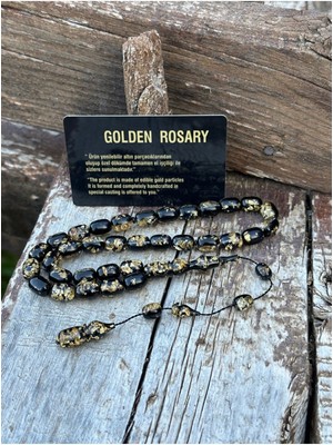 Kehribar Tesbih - Golden Rosary, Sertifikalı, Altınlı, Isim Yazılabilir Özel Ahşap Kutulu