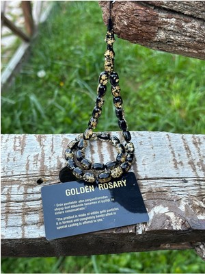 Kehribar Tesbih - Golden Rosary, Sertifikalı, Altınlı, Isim Yazılabilir Özel Ahşap Kutulu