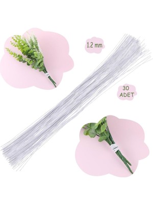 Tekno Trust Çiçek Teli Beyaz Çiçek Yapımı Yapay Çiçek Dalı Çiçek Bandı Sarılı Metal Çiçek Teli