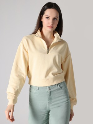 Fermuarlı Dik Yaka Sarı Kadın Sweatshirt CL1062590_Q1.V2_LYL