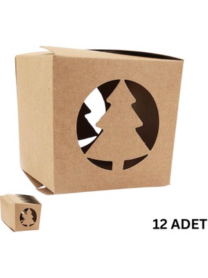 Roco Paper Co. Yılbaşı Çam Ağacı Kesim Kraft Hediye Kutu, 12 Adet, Parti, Dekor, Süs Kutusu, 9 x 9 x 8.5 cm