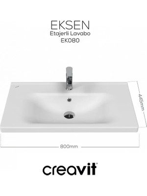 Creavit EK080 Eksen Etajerli Dolap Uyumlu Lavabo 80 cm