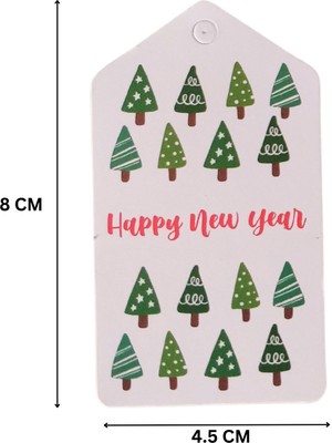 Roco Paper Co. Yılbaşı Çam Ağaçları Temalı Hediye Etiketi, Yeniyıl Paketleme Kartı-Happy New Year, 50 Adet, 4,5x8cm