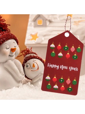 Roco Paper Co. Yılbaşı Süs Küre Temalı Hediye Etiketi, Yeniyıl Paketleme Kartı-Happy New Year, 50 Adet, 4,5x8 Cm