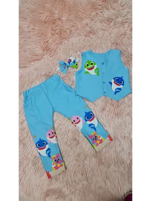 Na Addesign Erkek Çocuk Baby Shark Pantalon Yelek Papyon Takım