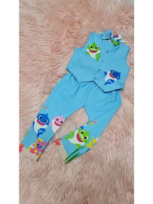 Na Addesign Erkek Çocuk Baby Shark Pantalon Yelek Papyon Takım