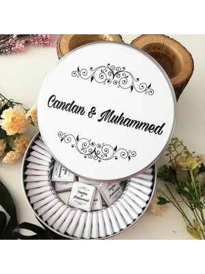 Beyaz Nişan Nikah Söz Çikolatası Metal Kutuda 100'LÜ Madlen Çikolata