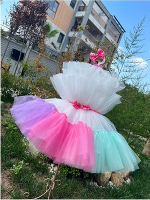 Kız Çocuk Kabarık Tüllü Renkli Abiye Elbise