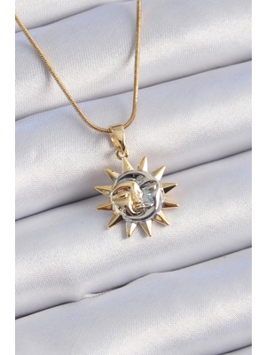 Ezo Concept 316L Çelik Mix Renk Güneş&ay Model Vintage Kadın Kolye