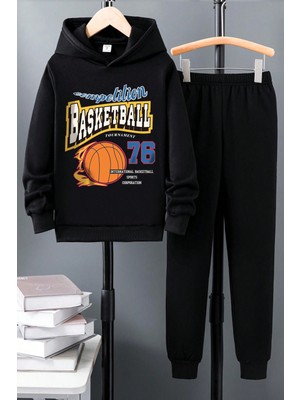 Uygun Tarz Basketball Baskılı Çocuk Rahat Eşofman Takımı