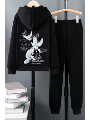 Uygun Tarz Güvercin Baskılı Çocuk Rahat Eşofman Takımı