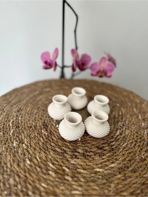 Dekoratif 5’li Set Tombik Beton Saksı Kahve Yanı Sunumluk, Nişanlık, Kına, Nikah