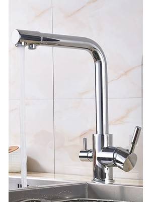 Arıtma Çıkışlı 3 Yollu Musluk Mutfak Eviye Bataryası