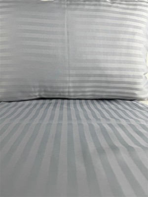 Mrs.Gugar Çizgili Saten Açık Gri  2 Adet 50X70 Yastık Kılıfı