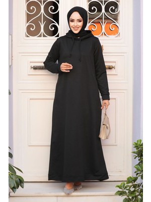 Neva Style Kapşonlu Siyah Tesettür Elbise 50421S