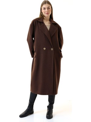 Kadın Oversize Acı Kahve Kaşe Kaban