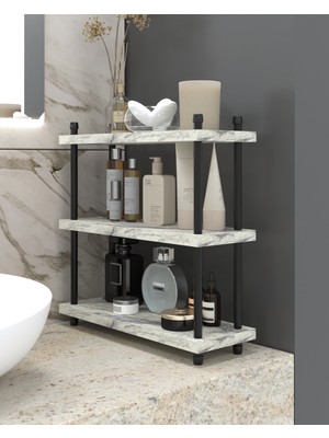 Aymobsan Inci Makyaj ve Banyo Bakım Ürünleri Organizeri, Üç Katlı Çok Amaçlı Düzenleyici, Raf Ünitesi, 40 cm, Mermer Desenli