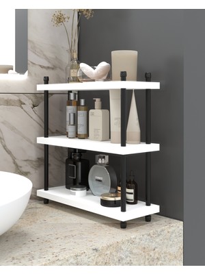 Aymobsan Inci Makyaj ve Banyo Bakım Ürünleri Organizeri, Üç Katlı Çok Amaçlı Düzenleyici, Raf Ünitesi, 40 cm, Beyaz