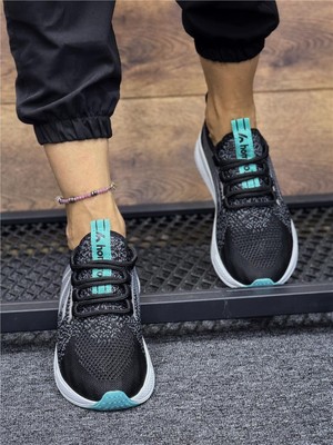 Bağcıklı Triko Unisex Spor Ayakkabı-Siyah -Su Yeşili