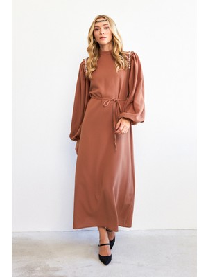 Nova Omuz Detaylı Elbise - Camel